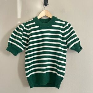 Addison Bay XXS Green & White Striped Locust Short Sleeve Active Sweater NWT